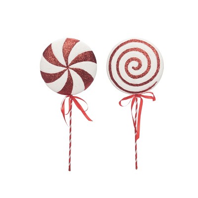 Transpac Foam Peppermint Stick Pick Set of 2 Decorative Christmas Objects for Crafting and Gift Giving Red Holiday Decor