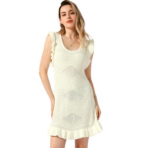 Allegra K Women's Casual Round Neck Midi Ruffled Knit Dress - 1 of 4
