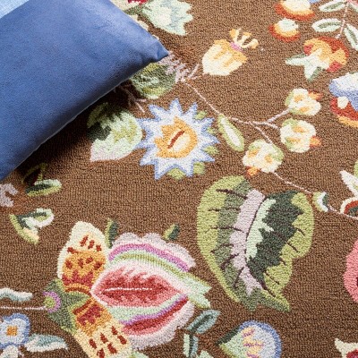 Handmade Light Blue Floral Wool Round Area Rug, 4' x 4'