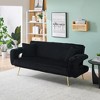 74.01'' Corduroy 3-Seater Sofa Bed with 2 Pillows, Metal Feet, Adjustable Backrest and Cup Holders - 3 of 4