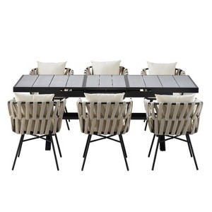 TiramisuBest 7-Piece Patio Dining Set for 6 - 70.8" Rectangle Table, Removable Cushions, Gray+Beige Fabric for Backyard/Garden/Poolside - 1 of 4