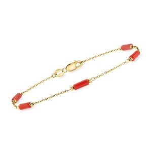 Ross-Simons Italian Red Coral Bead Station Bracelet in 18kt Yellow Gold - 1 of 3