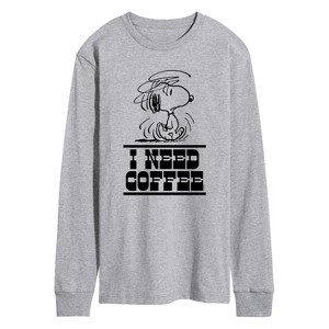 Men's - Peanuts - I Need Coffee Snoopy -Men's Long Sleeve Graphic T-Shirt Long Sleeve Graphic T-Shirt - 1 of 4