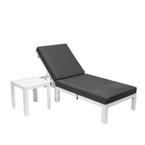 LeisureMod Chelsea Modern Outdoor Chaise Lounge Chair in White Fame With Side Table - 1 of 4