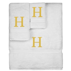 BC BARE COTTON Monogrammed Towel Set, Personalized Gift, Set of 3 - White - Gold Block - 1 of 4