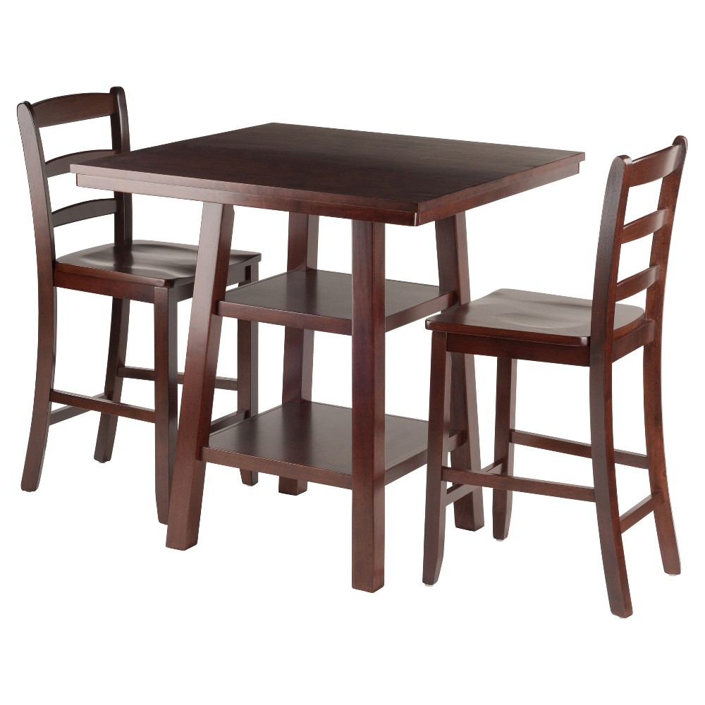 Photos - Dining Table 3pc Orlando with 2 Shelves Counter Height Dining Set Wood/Walnut - Winsome