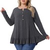 Agnes Orinda Women's Plus Size Casual V Neck Long Sleeve Ruffled Hem Button Half Placket Tops - 2 of 4