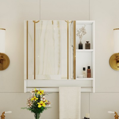 NicBex 22x21.6" Wall Mounted Medicine Cabinet Mirrored Bathroom Storage Cabinet with 4 Cubbies&1 Towel Bar,Over The Toilet Storage Cabinet
