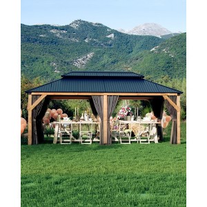 COZONY Hardtop Spruce Wood Gazebo with Double Metal Roof, Heavy Duty Permanent Structure for Patio and Backyard - 1 of 4