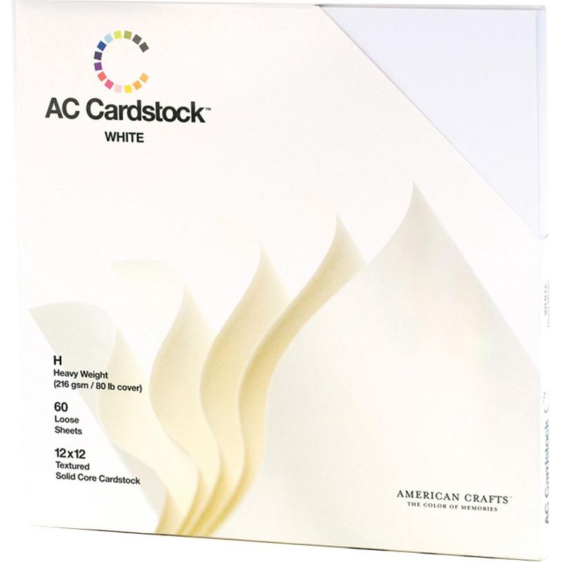 American Crafts Textured Cardstock Pack 12"X12" 60/Pkg-Solid White, 1 of 3