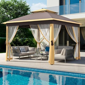 11''X11'' Metal Gazebo, Outdoor Gazebo, with 4 Pieces Mosquito Netting & Zipper Door, Water & UV Resistant - 1 of 4