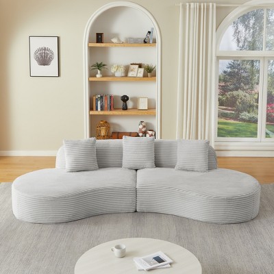 Dolonm 123.2"Fully Compressed Segmented Sofa,Curved Double Noble Consort Combination Sofa Set,Corduroy Fabric No Assembly,Living Room Apartment