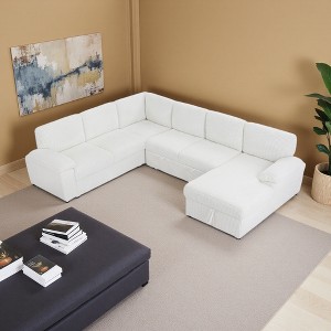118" x 92" Corduroy Modular Convertible Sectional Sofa with Right Storage Chaise - 1 of 4