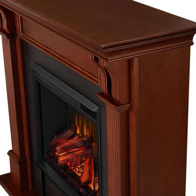 Mahogany 48-Inch Electric Fireplace with Carved Pilasters