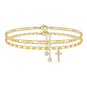 Turandoss Ankle Bracelets for Women, 14K Gold Plated Dainty Layered Chain CZ Initial Anklets Set Summer Jewelry Gifts - 1 of 4