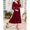 Maternity Dress Women's V-Neck Puff Sleeve Pleated Maternity Maxi Dress for Baby Shower or Casual Wear  lightgreenflower XL - 3 of 4