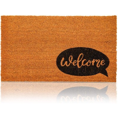 Welcome Speech Bubble Natural Coir Door Mat 17"x30" - Front Doormat Non Slip Rug for Home Indoor Outdoor Entrance