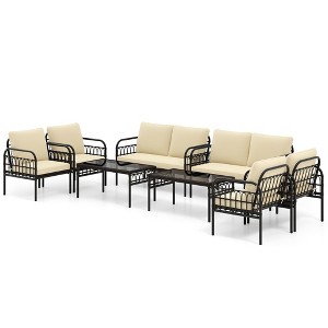 Tangkula 8PCS Furniture Set Outdoor Wicker Conversation Bistro Set w/ Soft Cushions Patio - 1 of 4