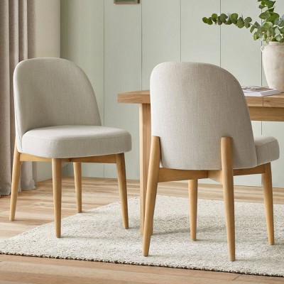 Upholstered Linen Dining Chairs with Solid Wood Legs, Modern Armless Fabric Chairs for Dining Room or Kitchen Table-Maison Boucle