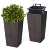 Tall Planter Set of 2 Large Rattan Flower Pot with 2 Trays & a Water Level Monitor & Wheels Outdoor and Indoor for Patio, Porch, Living Room - 4 of 4