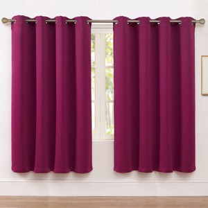 Kate Aurora Set of 2 Thermal Room Darkening Grommet Top Curtains For Small Windows - 63 in. Long - Berry - 1 of 3