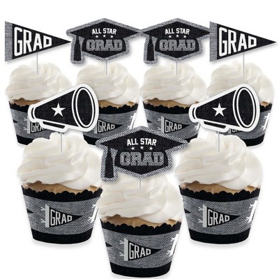 Big Dot of Happiness All Star Grad - Cupcake Decoration - Graduation Party Cupcake Wrappers and Treat Picks Kit - Set of 24