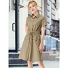 INSPIRE CHIC Women's Point Collar Front Elastic Waist Drawstring Mini Shirt Dress with Pocket - 2 of 4