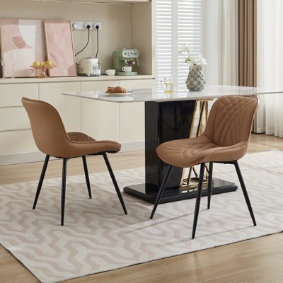 SKRAN Dining Chairs Set of 2 Mid Century Modern Kitchen Chair Comfortable Upholstered Faux Leather Dinner Chairs for Kitchen Dining Room