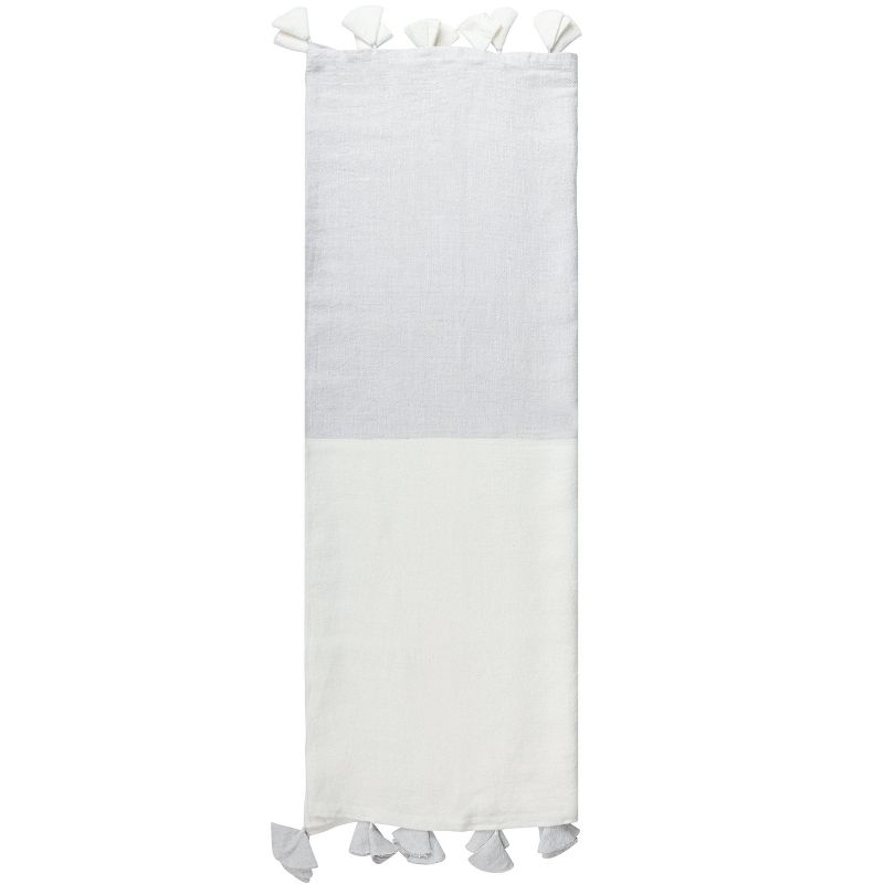 Light Grey Colorblocked Linen Blanket with Tassels, 3 of 7