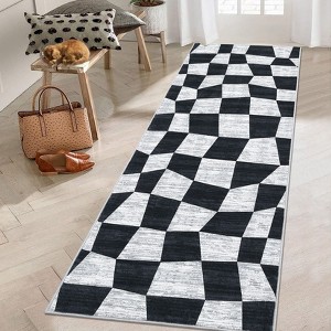 Geometric Area Rug Washable Rugs, Farmhouse Living Room Rugs for Bedroom, Contemporary Low Pile Non-Slip Rug - 1 of 4
