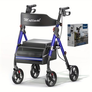 TopComfy Baby Walkers Foldable Rollator Walkers with Seat for Seniors, 350 lb Capacity, 8 Big Wheels, Trustworthy, Blue, 21.46"*8.07"*18.31" - 1 of 4
