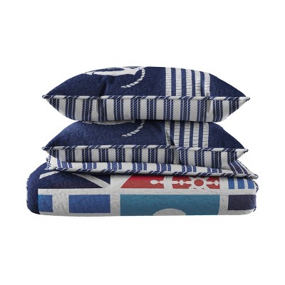 Nautical Blue Microfiber Reversible Full Quilt Set