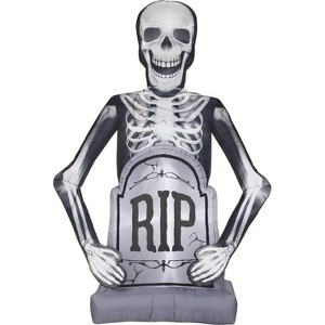 Gemmy Photorealistic Airblown Inflatable Skeleton w/Tombstone Giant, 10 ft Tall, Multicolored - 1 of 2
