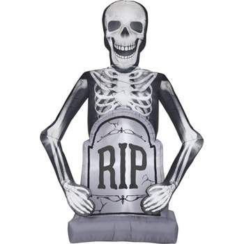 Gemmy Photorealistic Airblown Inflatable Skeleton w/Tombstone Giant, 10 ft Tall, Multicolored