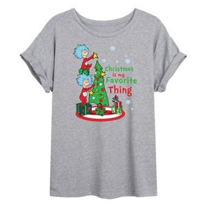Women's - Dr. Seuss - Christmas Is A Family Thing Oversized Graphic T-Shirt - 1 of 4