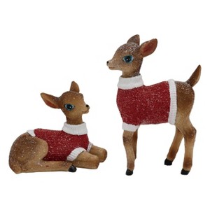 Transpac Set of 2 Resin Deer Figurines in Sweaters for Christmas Tabletop Decoration Gift Giving and Hostess Gifts - 1 of 1