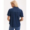 INSPIRE CHIC Women's Denim Summer Casual V Neck Short Puff Sleeve Button Front Jean Blouses - 4 of 4