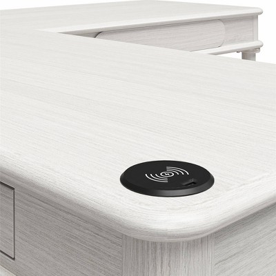 Selena White Wood L-Shaped Desk with Keyboard Tray