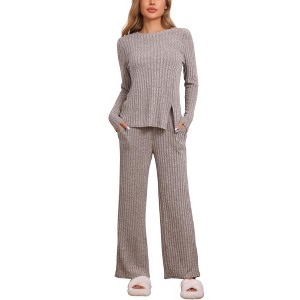 INSPIRE CHIC cheibear Women's Crewneck Soft Long Sleeve with Pocket Pajamas Set - 1 of 4