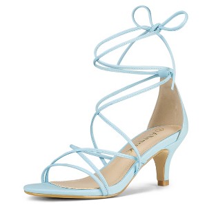 Allegra K Women's Strappy Kitten Heel Lace-Up Sandals - 1 of 4