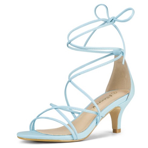 Allegra K Women's Strappy Kitten Heel Lace-up Sandals Sky Blue 8.5 : Target