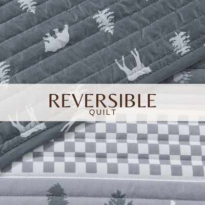 Rustic Landscape Grey Full/Queen Microfiber Reversible Quilt Set
