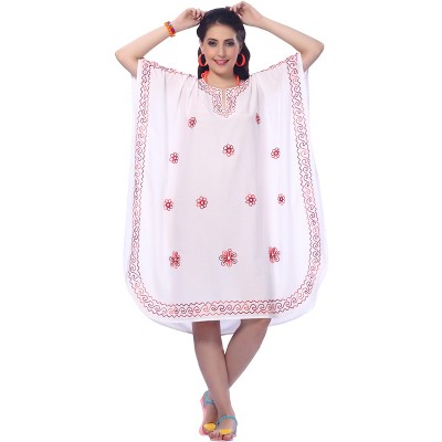 LA LEELA Women's House Daily Routine Evening Wear Tunic Vacation Coverup Loungewear Casual Ladies Bikini Kaftan Cover Ups for Women 2X-3X White, Solid