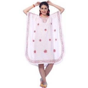 LA LEELA Women's House Daily Routine Evening Wear Tunic Vacation Coverup Loungewear Casual Ladies Bikini Kaftan Cover Ups for Women 2X-3X White, Solid - 1 of 3