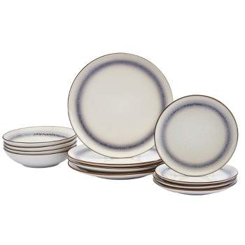 12pc Stoneware Bastille Dinnerware Set White - Tabletops Gallery