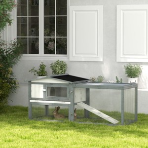 61'' Outdoor Rabbit Hutch with Run and Ramp,Wooden Weather Resistant Bunny Cage for 1 to 2 Rabbits - LAOTIES - 1 of 4