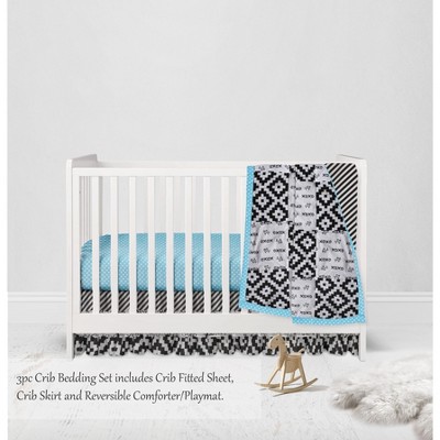 Bacati - Love Aztec Print Black Turquoise 3 pc Crib Bedding Set