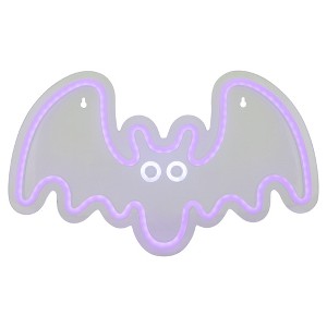 Northlight LED Lighted Neon Style Bat Halloween Window Silhouette - 15" - Purple - 1 of 4