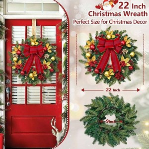 22 inch door wreath with lights bow ball ornaments berries sparkling leaves home wall window indoor outdoor decor - 1 of 4