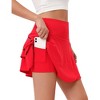 Womens Tennis Skirts Athletic Skirts Sports Ruffled Skorts with Bulit in Shorts Waist Back Zip Pockets,Red - 2XL - 4 of 4